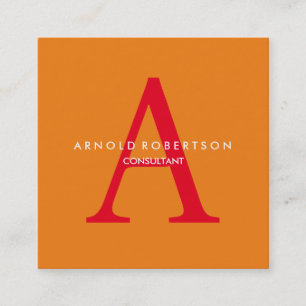 Modern Square Monogram Trendy Oranje Red Vierkante Visitekaartje