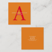Modern Square Monogram Trendy Oranje Red Vierkante Visitekaartje (Voorkant / Achterkant)