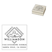 Modern Square Mountain Sunset Landscape Adres Rubberstempel (Gestempeld)