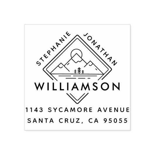 Modern Square Mountain Sunset Landscape Adres Rubberstempel (Afrduk)
