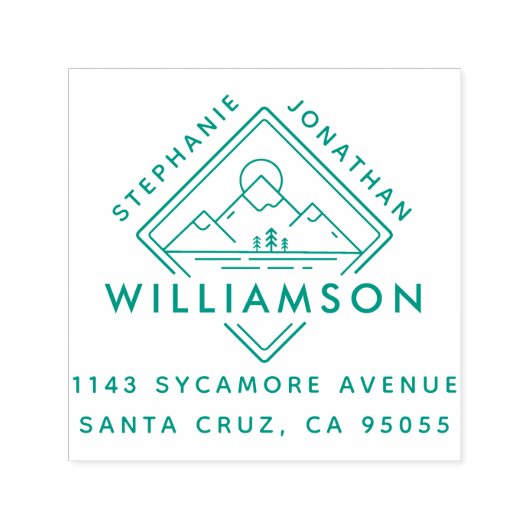 Modern Square Mountain Sunset Landscape Adres Zelfinktende Stempel (Design)