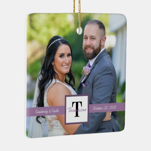 Modern Square Pas getrouwd Wedding Foto Keramisch Ornament (Rechts)