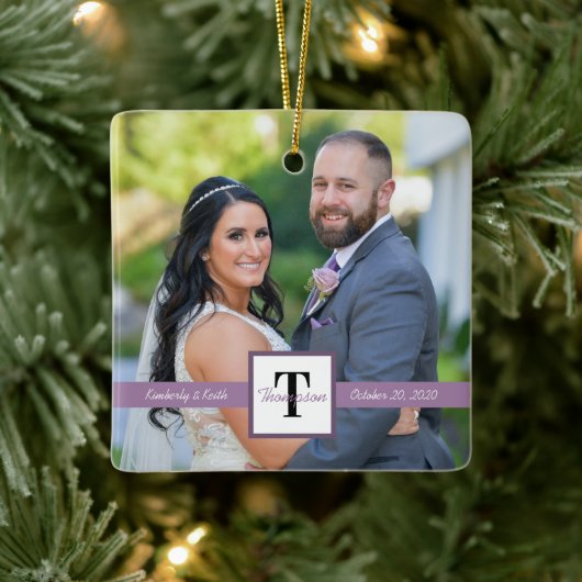 Modern Square Pas getrouwd Wedding Foto Keramisch Ornament (Boom)