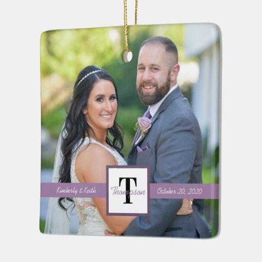 Modern Square Pas getrouwd Wedding Foto Keramisch Ornament (Links)