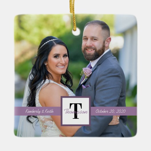 Modern Square Pas getrouwd Wedding Foto Keramisch Ornament (Voorkant)