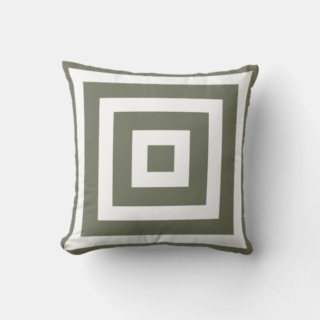 Modern Square Pattern in Olive Green and White Kussen (Voorkant)