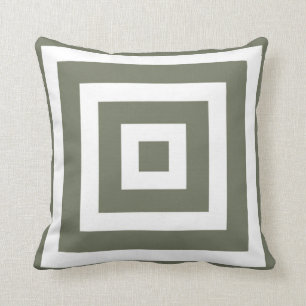 Modern Square Pattern in Olive Green and White Kussen