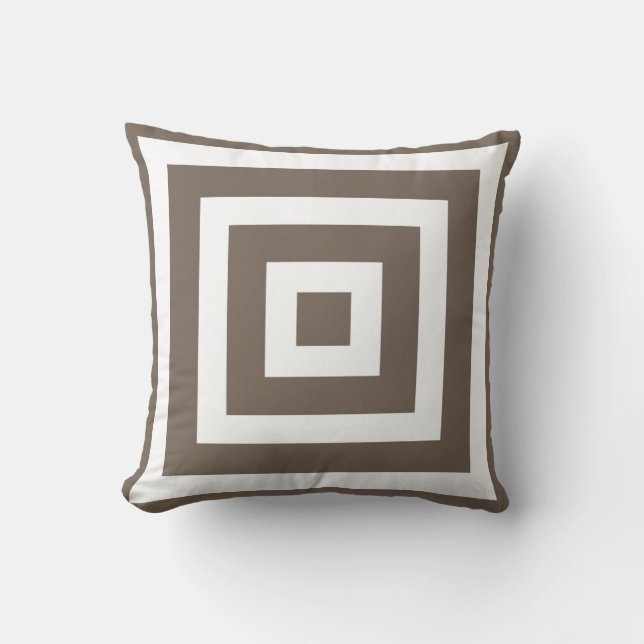 Modern Square Pattern in Taupe and White Kussen (Voorkant)