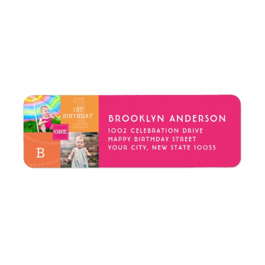 Modern Square Sketch ONE Girl Foto Birthday Party Etiket (Voorkant)