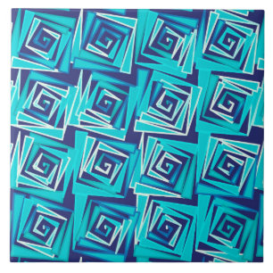 Modern Square Spirals, Navy en Aqua Tegeltje