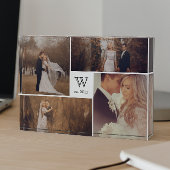 Modern Square Weddenschap Monogram Foto Collage Bl