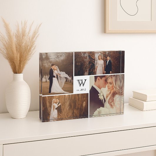 Modern Square Weddenschap Monogram Foto Collage Bl