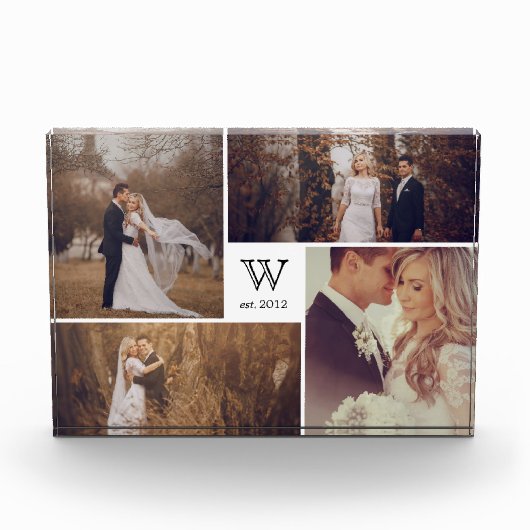 Modern Square Weddenschap Monogram Foto Collage Bl (Voorkant)