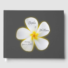 Modern Square White Plumeria Flower, Wedding Gastenboek