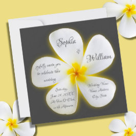 Modern Square White Plumeria Flower, Wedding Kaart
