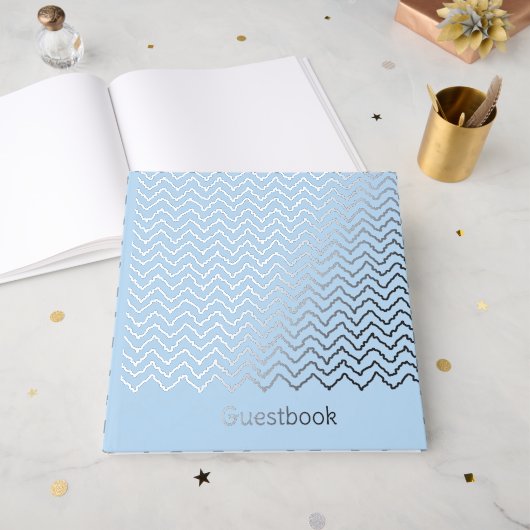 Modern Squiggly Zigzag Chevron Pattern On Blue Gastenboek (Voorkant open)