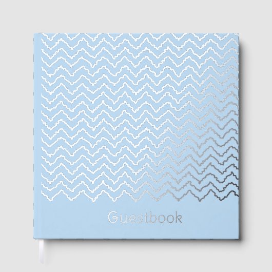 Modern Squiggly Zigzag Chevron Pattern On Blue Gastenboek (Voorkant)