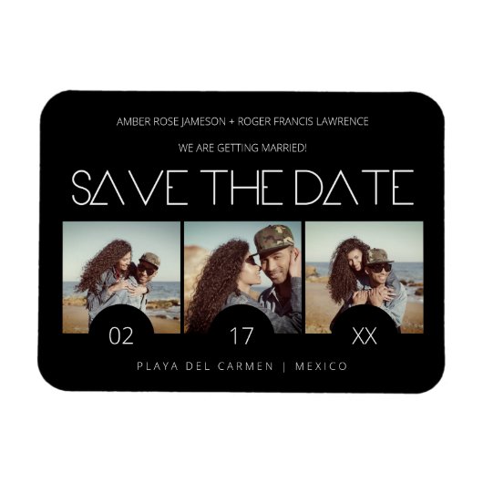 Modern Sript Elegant Romantic Drie Foto's Magneet (Horizontaal)