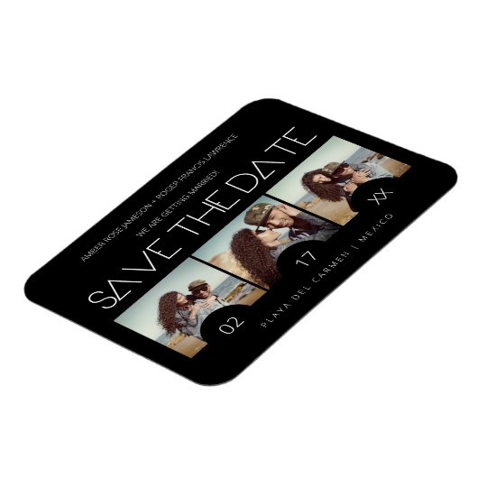 Modern Sript Elegant Romantic Drie Foto's Magneet (Linkerzijde)