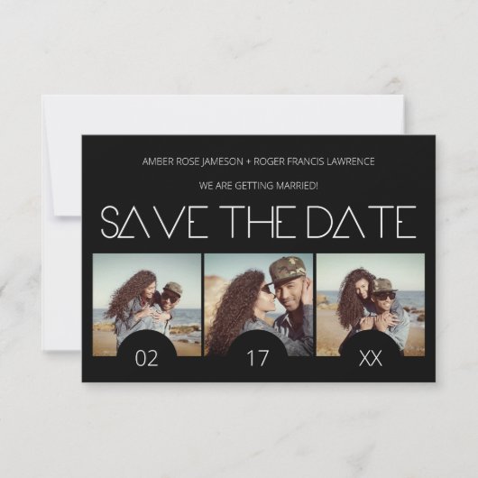 Modern Sript Elegant Romantic Drie Foto's Save The Date (Voorkant)