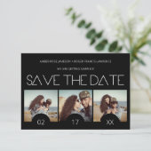 Modern Sript Elegant Romantic Drie Foto's Save The Date (Staand voorkant)