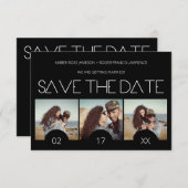 Modern Sript Elegant Romantic Drie Foto's Save The Date (Voorkant / Achterkant)