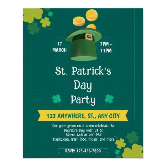 Modern St. Patrick's Day Party Custom Invitation Perfect Poster (Voorkant)