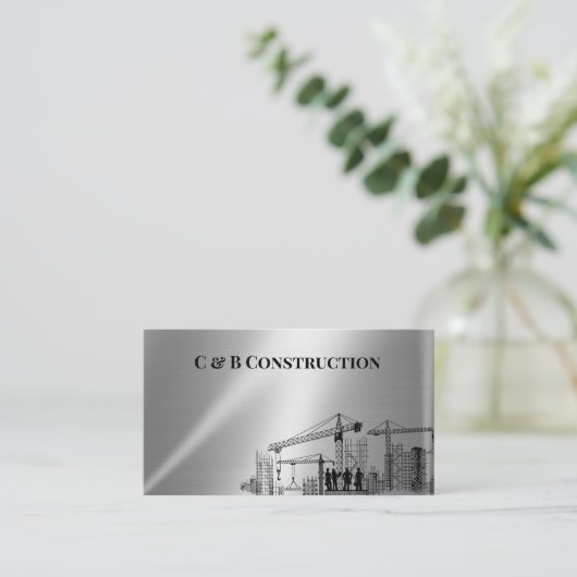 Modern staal metaal achtergrond bouwbedrijf visitekaartje (Staand voorkant)