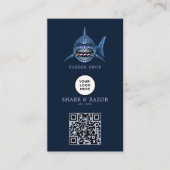 Modern Staalhaai Kapperszaak Logo Qr Code Visitekaartje (Voorkant)