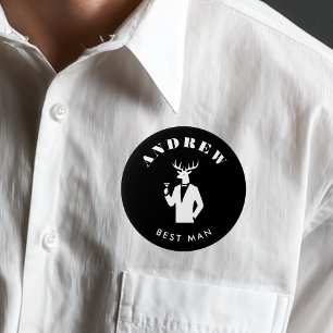 Modern Stag Party Black Bachelor Party Custom Name Ronde Button 7,6 Cm