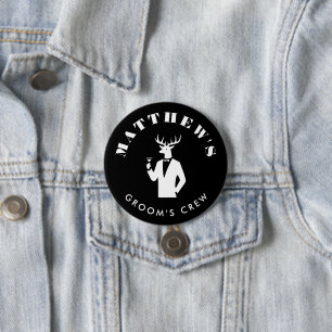 Modern Stag Party Black Bachelor Party Custom Name Ronde Button 7,6 Cm
