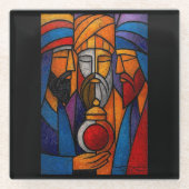 Modern Stained Glass Three Wise Men Glazen Onderzetter (Voorkant)
