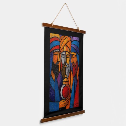 Modern Stained Glass Three Wise Men in English Hangend Wandkleed (Gebogen)