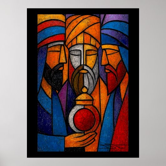Modern Stained Glass Three Wise Men in English Poster (Voorkant)