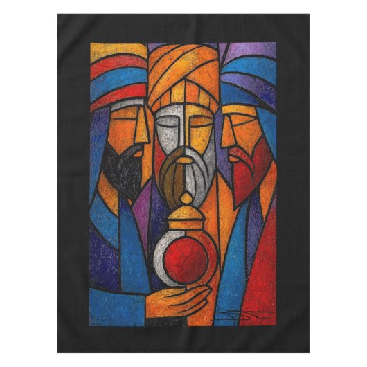 Modern Stained Glass Three Wise Men in English Tafelkleed (Voorkant)