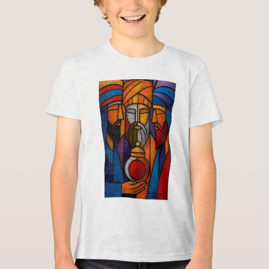Modern Stained Glass Three Wise Men in English Tri-Blend Shirt (Voorkant)