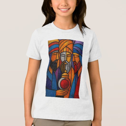 Modern Stained Glass Three Wise Men in English Tri-Blend Shirt (Voorkant)