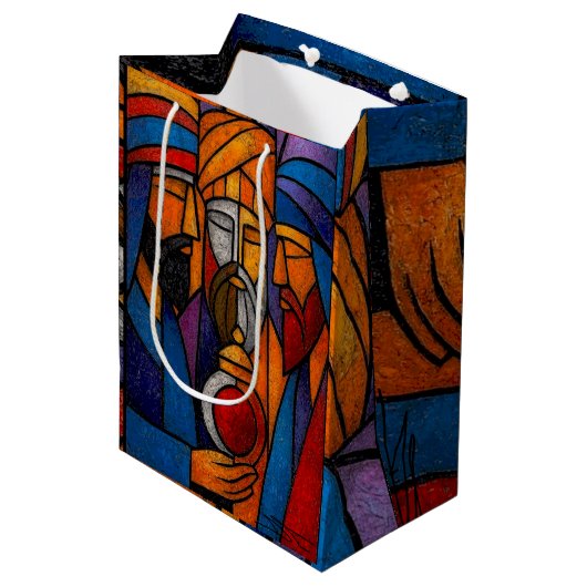 Modern Stained Glass Three Wise Men Medium Cadeauzakje (Voorkant Gekanteld)