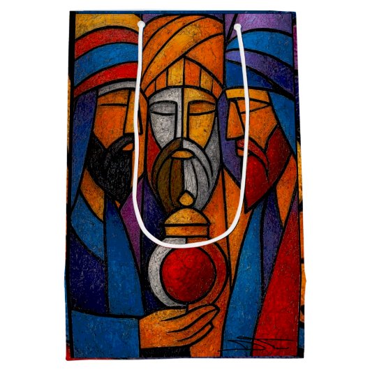 Modern Stained Glass Three Wise Men Medium Cadeauzakje (Achterkant)