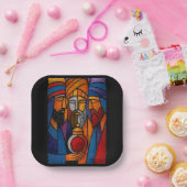 Modern Stained Glass Three Wise Men Papieren Bordje (Feest)