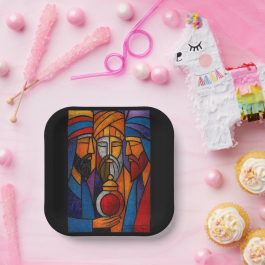 Modern Stained Glass Three Wise Men Papieren Bordje (Feest)