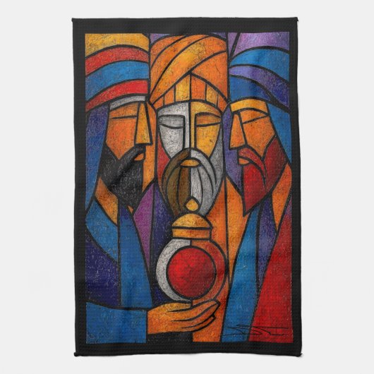 Modern Stained Glass Three Wise Men Theedoek (Verticaal)