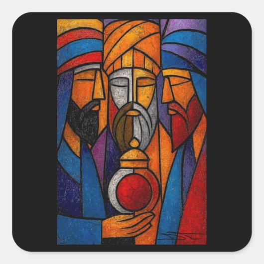 Modern Stained Glass Three Wise Men Vierkante Sticker (Voorkant)