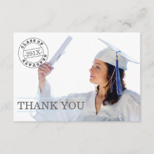 Modern Stamp Photo Afstuderen Dank je Blauw Bedankkaart