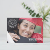 Modern Stamp Photo Afstuderen Dank je | wit Bedankkaart (Staand voorkant)