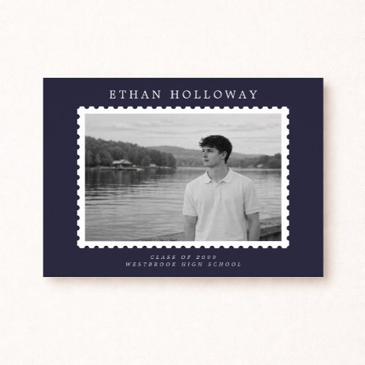 Modern Stamp Style Photo Graduation Announcement Kaart