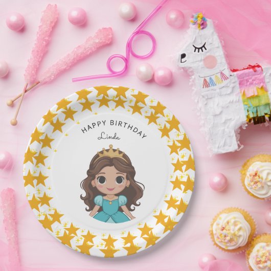Modern Star and Disney Princess Birthday gold Papieren Bordje (Feest)