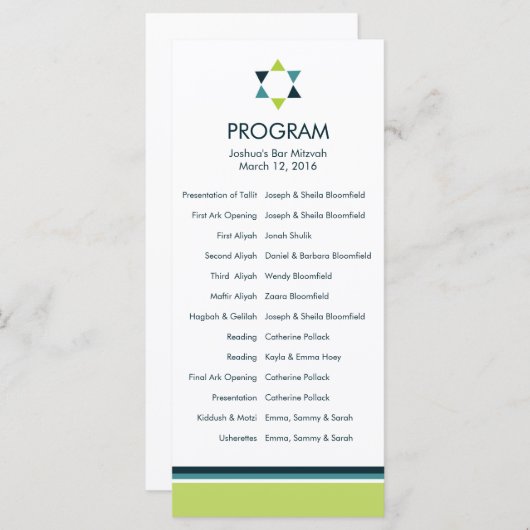 Modern Star Bar Mitzvah-programma Programmakaart (Voorkant / Achterkant)