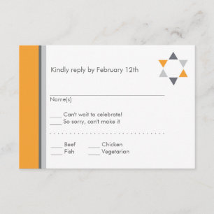 Modern Star Bar Mitzvah-reactiekaart Oranje Informatiekaartje