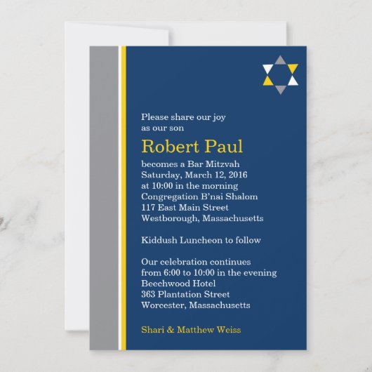 Modern Star Bar Mitzvah Uitnodiging (Voorkant)